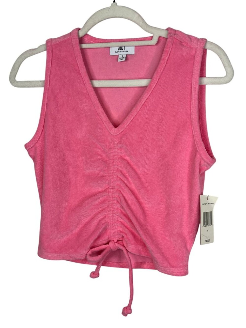 Juicy Couture Women's S Pink Terry Cloth Crop Tank Top Ruched Y2K